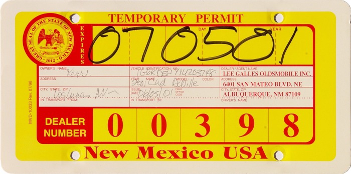 New Mexico Temporary License Plates